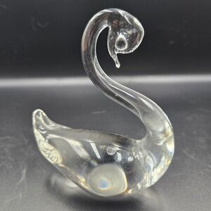 VTG Handblown Art Glass Swan Figurine NV Clear Crystal Murano‎ Style 5" 1960's
